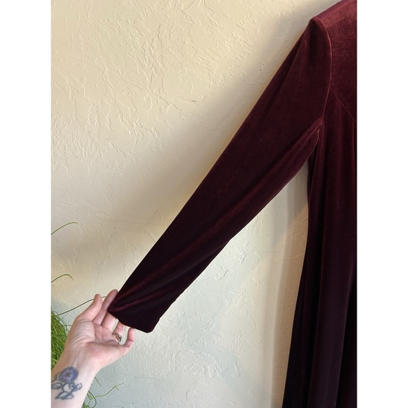Vintage 90s David Warren Burgundy Velvet Maxi Dress 12 Mandarin Whimsigoth - Picture 4 of 8